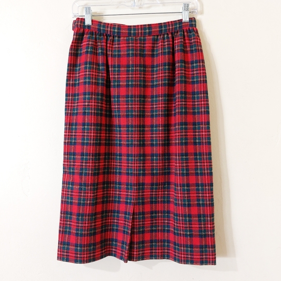 Pendleton Prince Charles Tartan Plaid 100% Virgin Wool Red Pencil Skirt Petite 8 - Picture 7 of 12